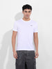 Men's White Slim Fit Graphic Back Printed Round Neck T-shirt