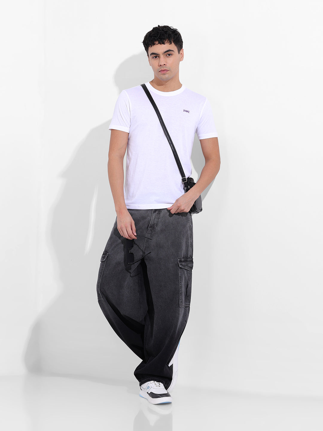 Men's White Slim Fit Graphic Back Printed Round Neck T-shirt