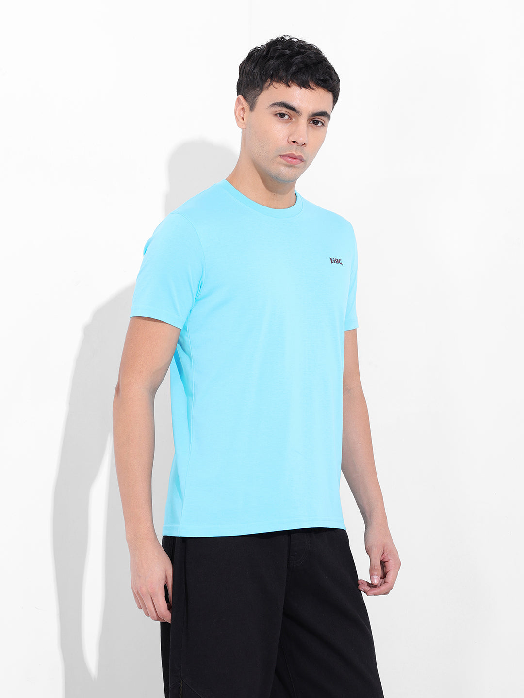 Men's Blue Slim Fit Graphic Back Printed Round Neck T-shirt