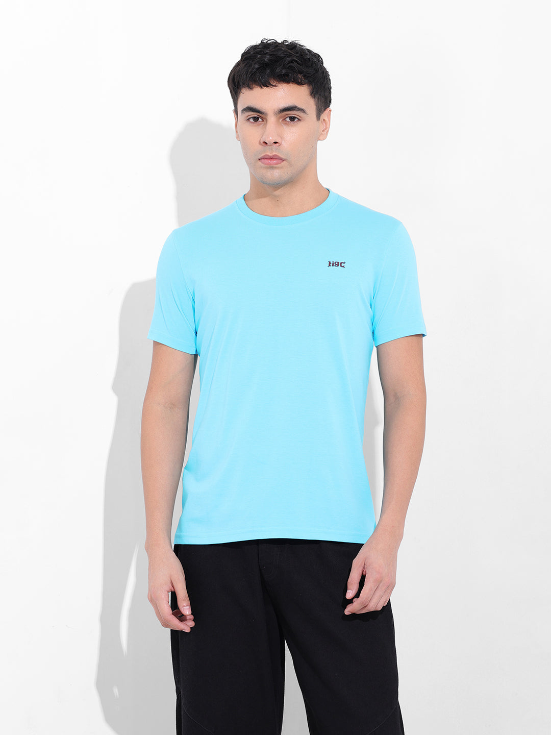 Men's Blue Slim Fit Graphic Back Printed Round Neck T-shirt