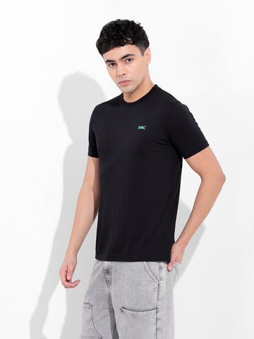 Men's Black Slim Fit Graphic Back Printed Round Neck T-shirt