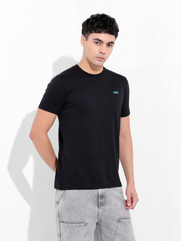 Men's Black Slim Fit Graphic Back Printed Round Neck T-shirt