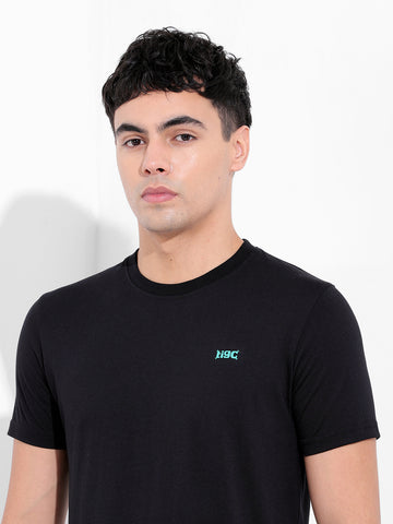 Men's Black Slim Fit Graphic Back Printed Round Neck T-shirt