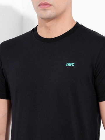 Men's Black Slim Fit Graphic Back Printed Round Neck T-shirt
