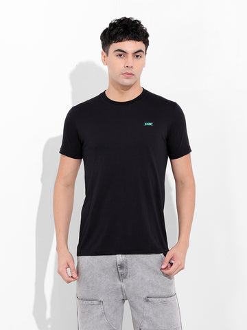 Men's Black Slim Fit Graphic Back Printed Round Neck T-shirt