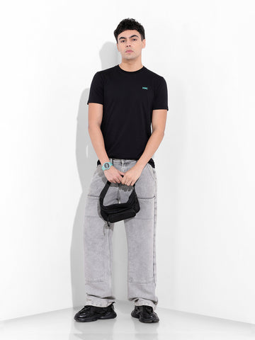 Men's Black Slim Fit Graphic Back Printed Round Neck T-shirt