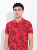 Men's Red Slim Fit Printed Polo Collar T-shirt
