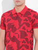 Men's Red Slim Fit Printed Polo Collar T-shirt