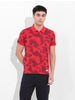Men's Red Slim Fit Printed Polo Collar T-shirt