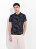 Men's Black Slim Fit Printed Polo Collar T-shirt