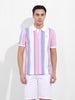 Men's Blue Slim Fit Striped Polo Collar T-shirt