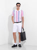 Men's Blue Slim Fit Striped Polo Collar T-shirt