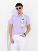 Men's Purple Slim Fit Placement Print Polo Collar T-shirt
