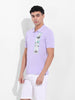 Men's Purple Slim Fit Placement Print Polo Collar T-shirt