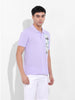 Men's Purple Slim Fit Placement Print Polo Collar T-shirt