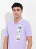 Men's Purple Slim Fit Placement Print Polo Collar T-shirt