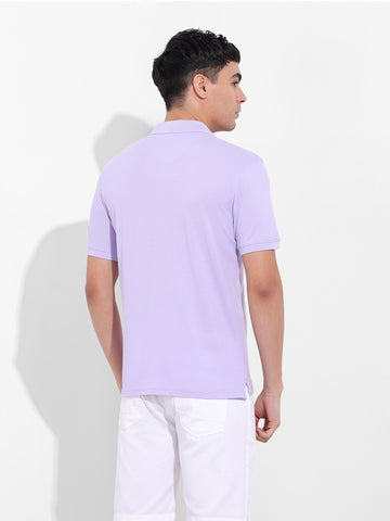 Men's Purple Slim Fit Placement Print Polo Collar T-shirt