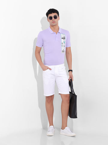 Men's Purple Slim Fit Placement Print Polo Collar T-shirt