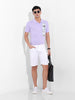 Men's Purple Slim Fit Placement Print Polo Collar T-shirt
