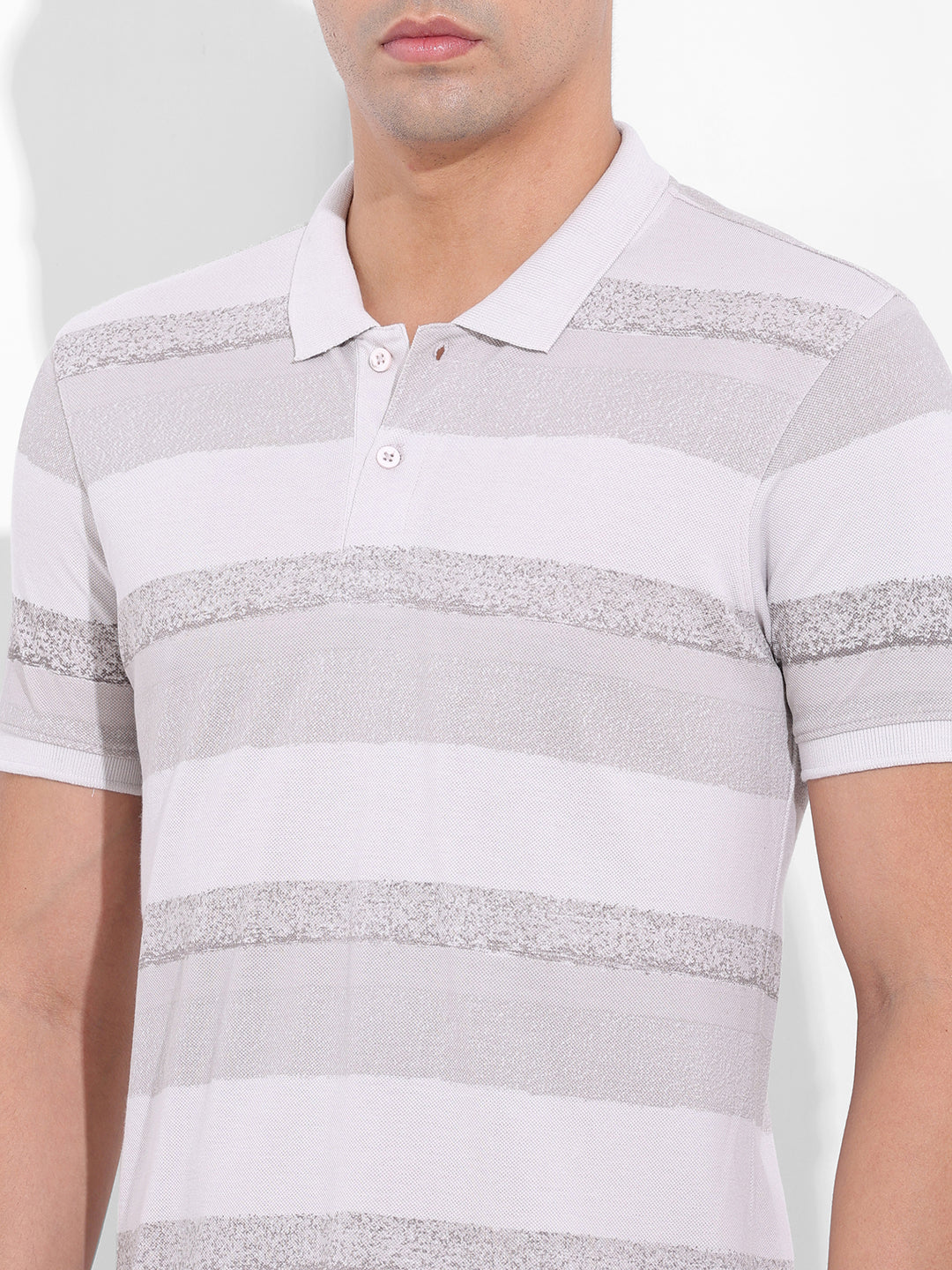 Men's Beige Slim Fit Printed Polo Collar T-shirt