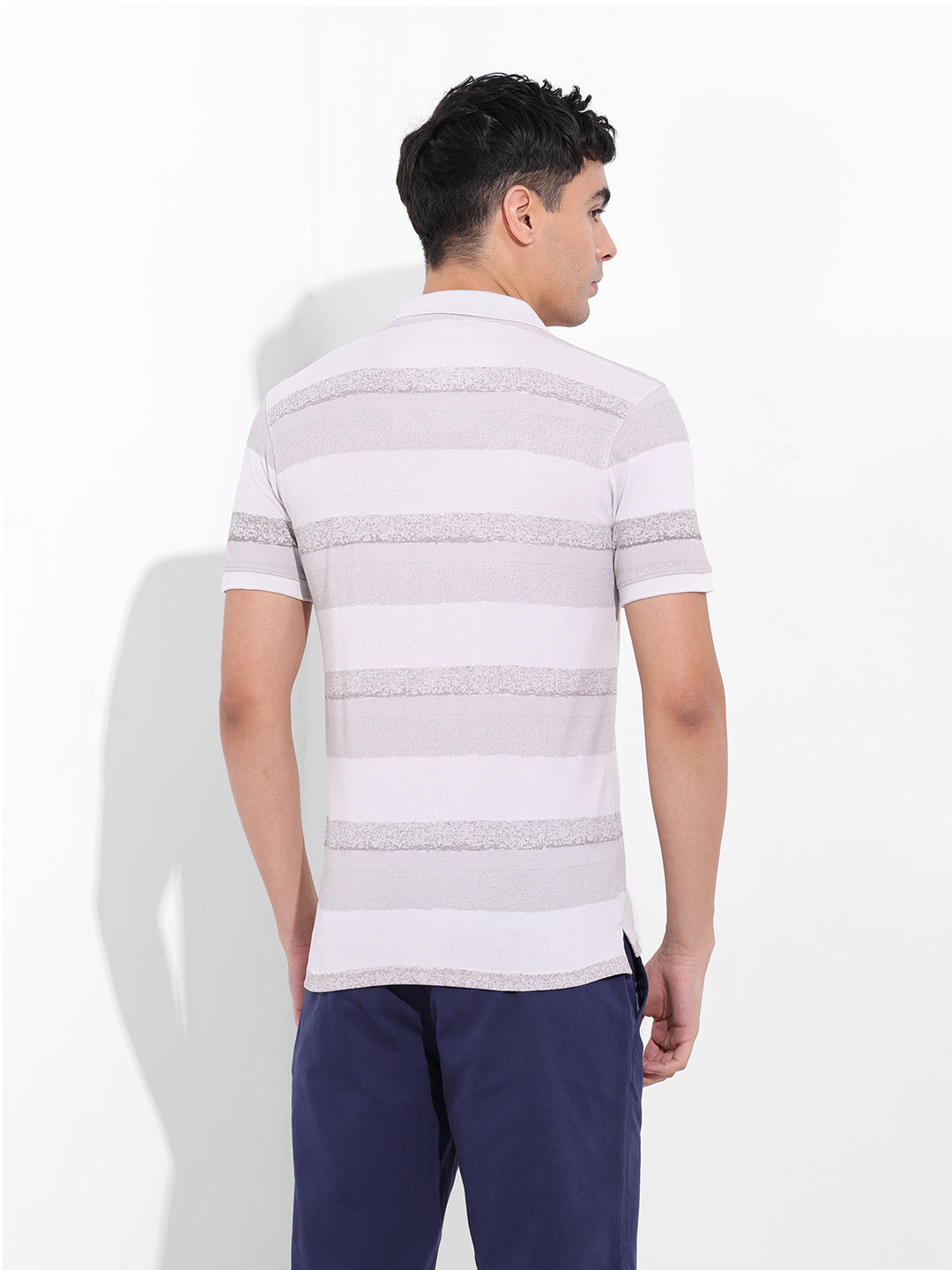 Men's Beige Slim Fit Printed Polo Collar T-shirt