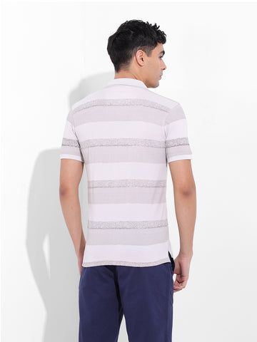 Men's Beige Slim Fit Printed Polo Collar T-shirt