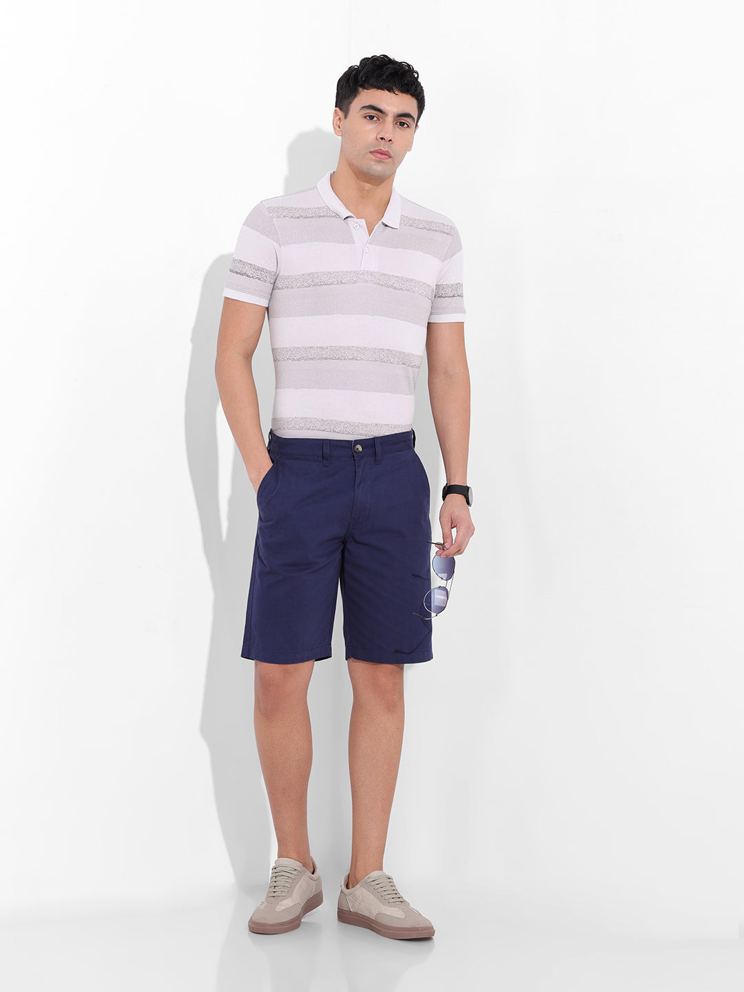 Men's Beige Slim Fit Printed Polo Collar T-shirt