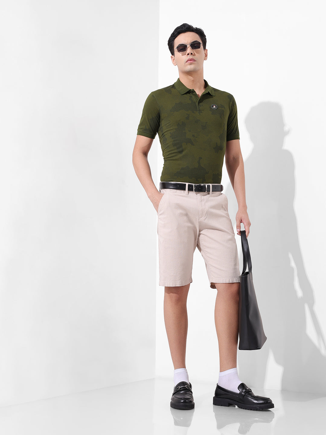Men's Olive Slim Fit Abstract Printed Polo Collar T-shirt