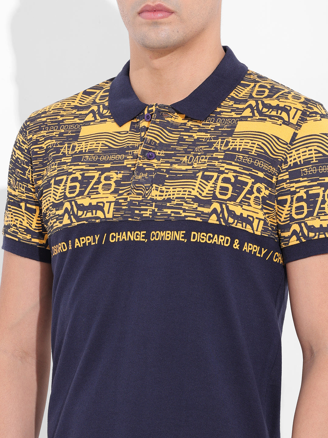 Men's Yellow Slim Fit Abstract Printed Polo Collar T-shirt