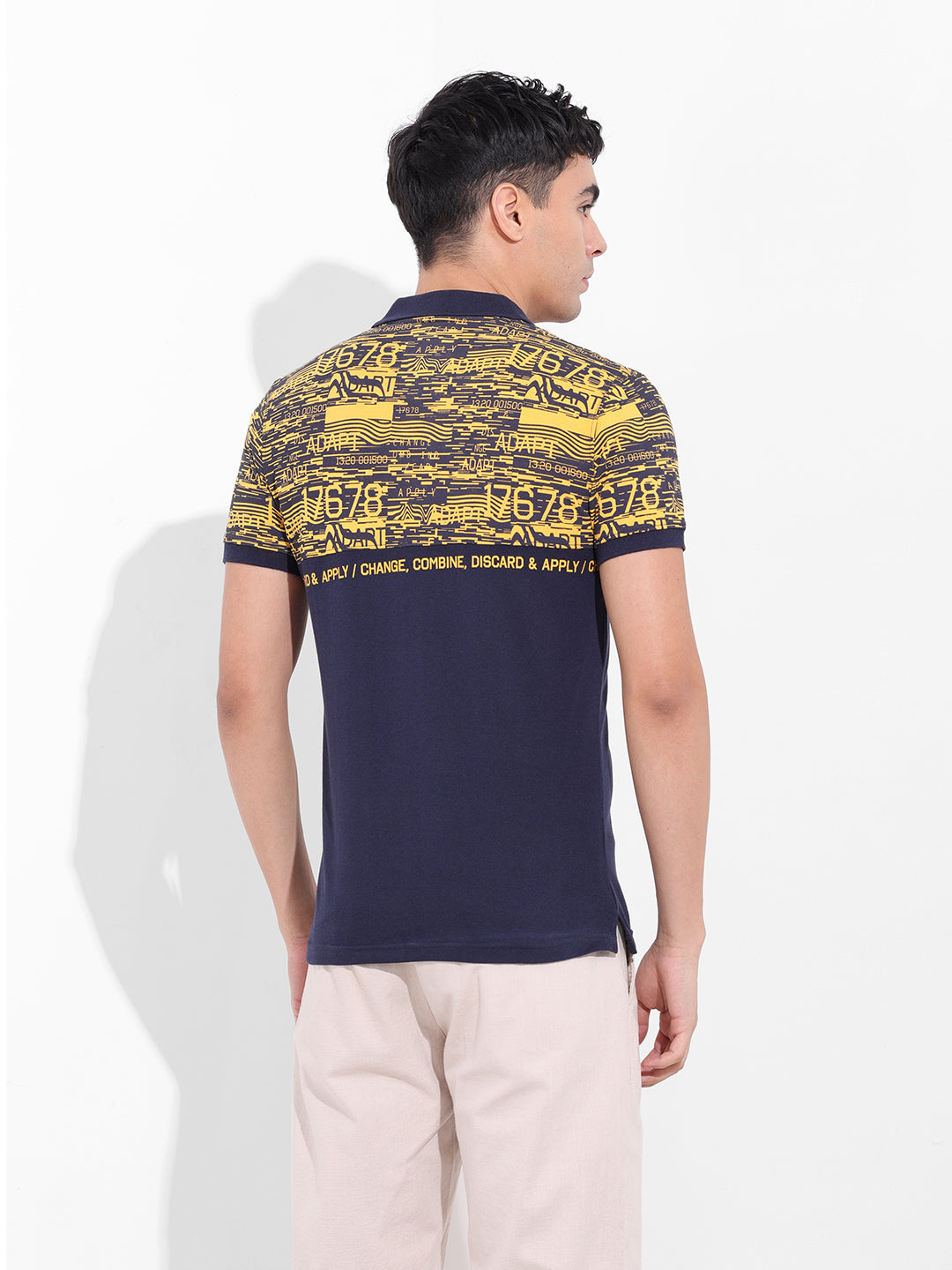 Men's Yellow Slim Fit Abstract Printed Polo Collar T-shirt