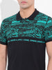 Men's Green Slim Fit Abstract Printed Polo Collar T-shirt
