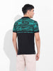 Men's Green Slim Fit Abstract Printed Polo Collar T-shirt