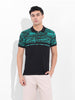 Men's Green Slim Fit Abstract Printed Polo Collar T-shirt