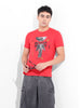 Men's Red Slim Fit Placement Print Round Neck T-shirt