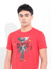 Men's Red Slim Fit Placement Print Round Neck T-shirt