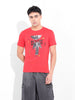 Men's Red Slim Fit Placement Print Round Neck T-shirt