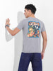 Men's Grey Slim Fit Graphic Back Printed Round Neck T-shirt