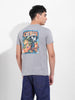 Men's Grey Slim Fit Graphic Back Printed Round Neck T-shirt
