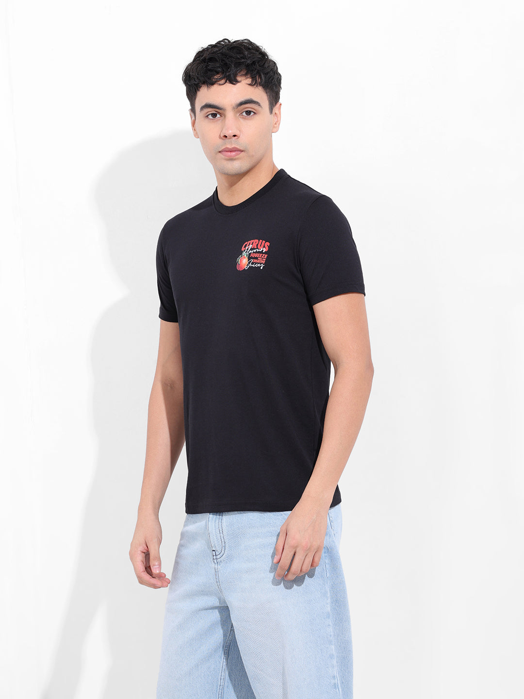 Men's Black Slim Fit Graphic Back Printed Round Neck T-shirt