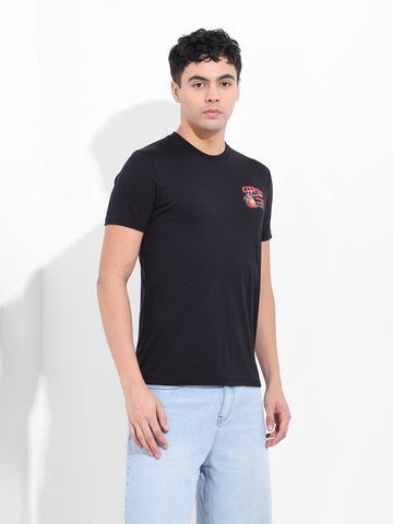 Men's Black Slim Fit Graphic Back Printed Round Neck T-shirt