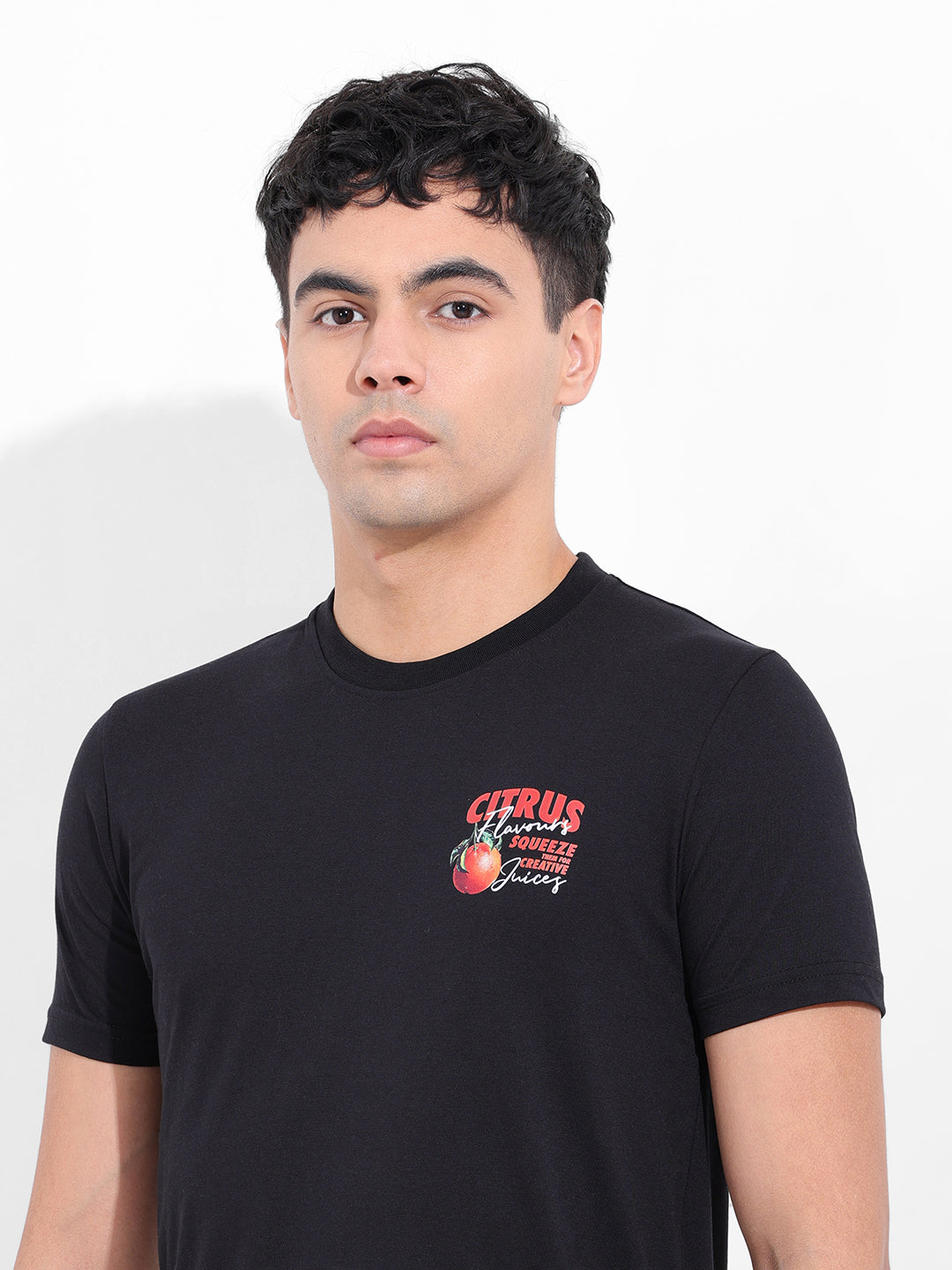 Men's Black Slim Fit Graphic Back Printed Round Neck T-shirt