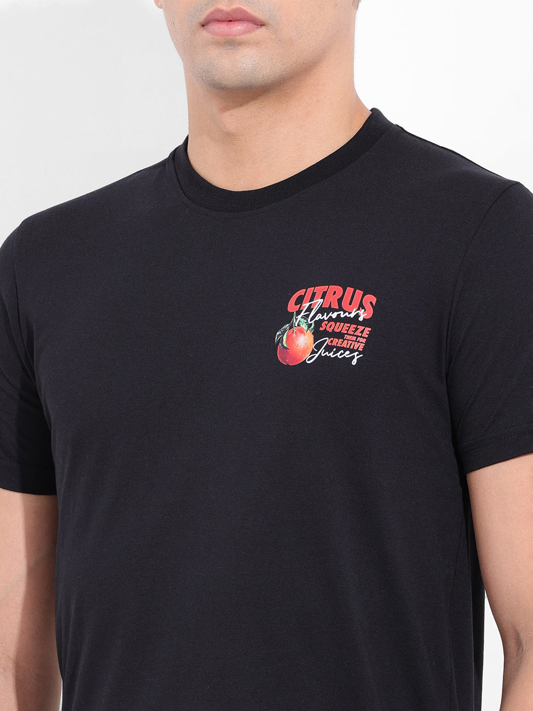 Men's Black Slim Fit Graphic Back Printed Round Neck T-shirt
