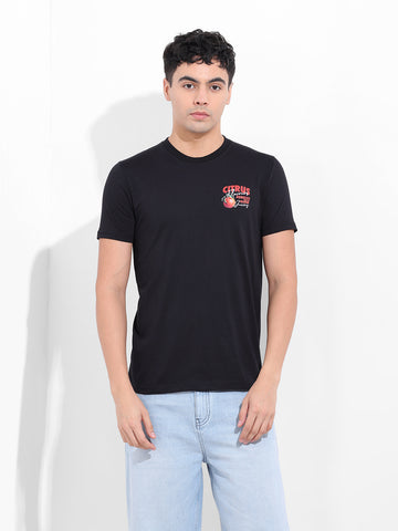 Men's Black Slim Fit Graphic Back Printed Round Neck T-shirt