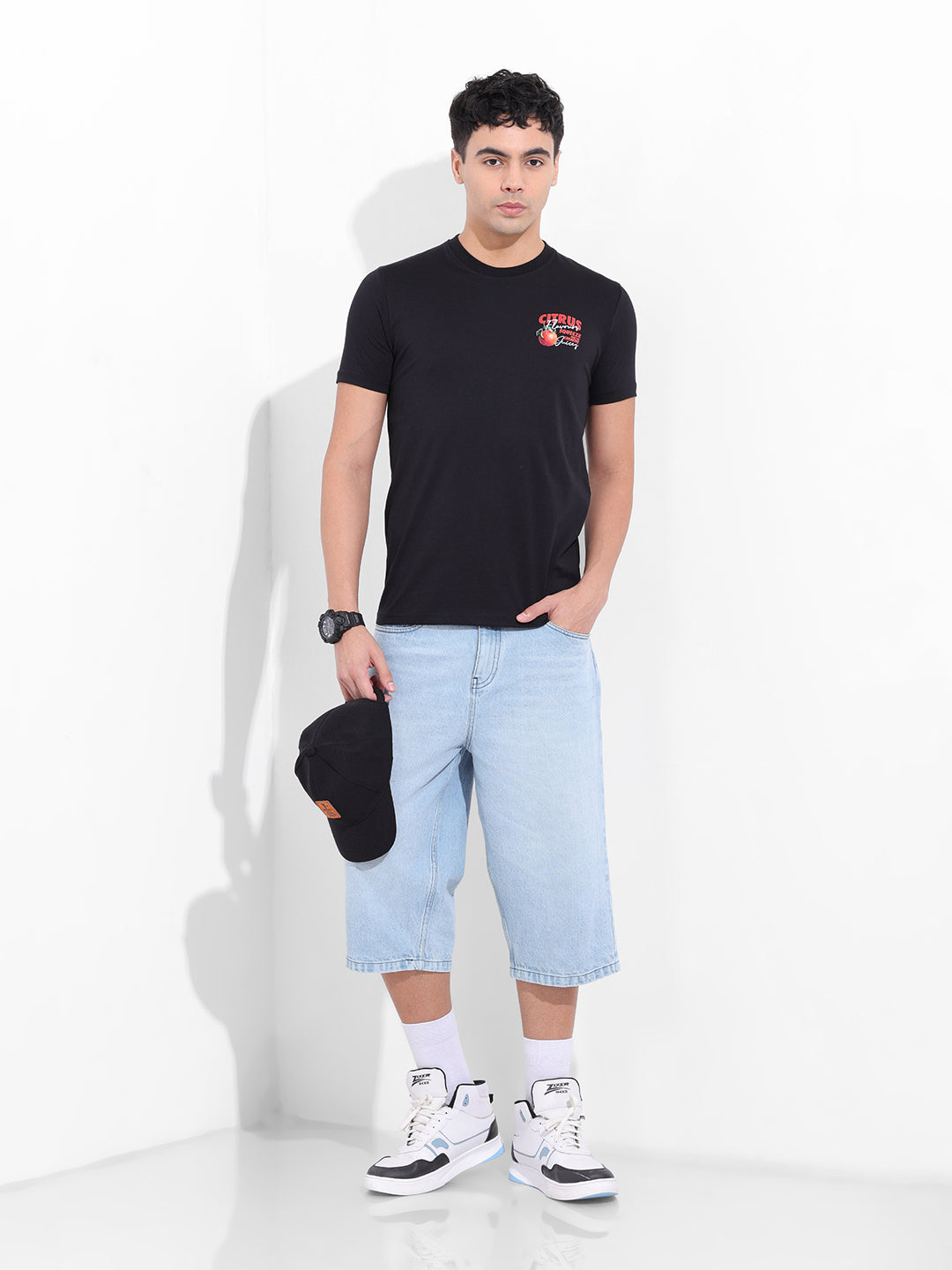Men's Black Slim Fit Graphic Back Printed Round Neck T-shirt