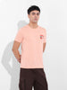 Men's Pink Slim Fit Graphic Back Printed Round Neck T-shirt