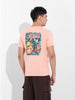 Men's Pink Slim Fit Graphic Back Printed Round Neck T-shirt