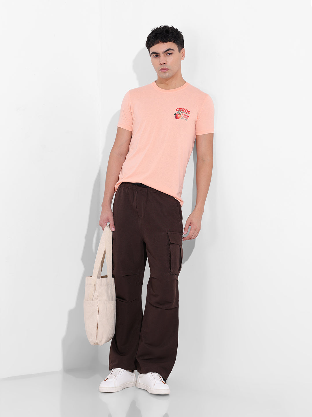 Men's Pink Slim Fit Graphic Back Printed Round Neck T-shirt