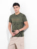 Men's Olive Slim Fit Tropical Print Round Neck T-shirt