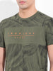Men's Olive Slim Fit Tropical Print Round Neck T-shirt