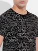 Men's Black Slim Fit Abstract Printed Round Neck T-shirt